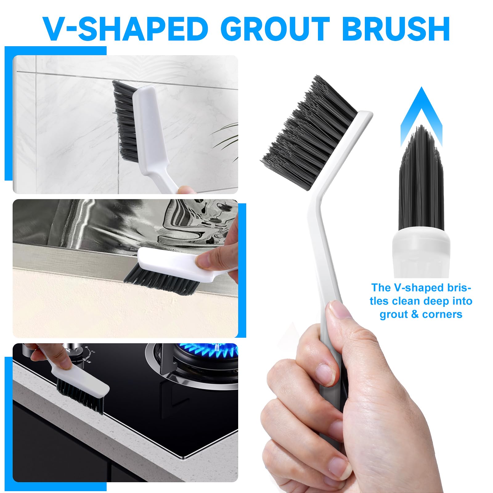 14Pcs Crevice Cleaning Brush Set, V Shape Grout Cleaner Brush for Deep Cleaning Gap, Hard Bristle Scrub Brushes Tools, Cleaning Supplies for Household Use, Bathroom, Kitchen, Toilet, Window