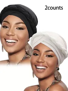 Women's Simple Style Plain Color Braided Design Turbans, 90s Vintage Hats for Women, Beach Essentials, Casual Trendy Hair Bonnet, Fashion Hair Accessories for Daily Use, Fashion Matching Hat