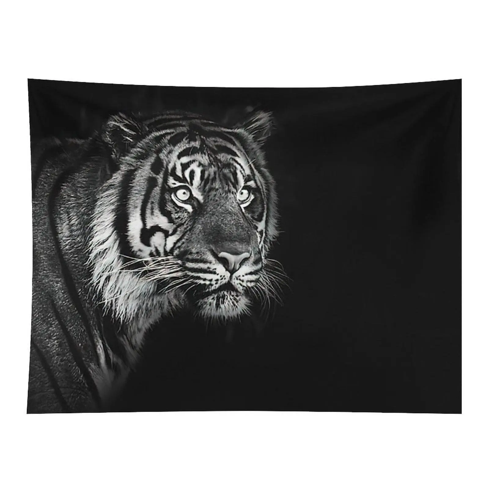 Black and White Tiger Portrait Tapestry Wildlife Wall Hanging Decor