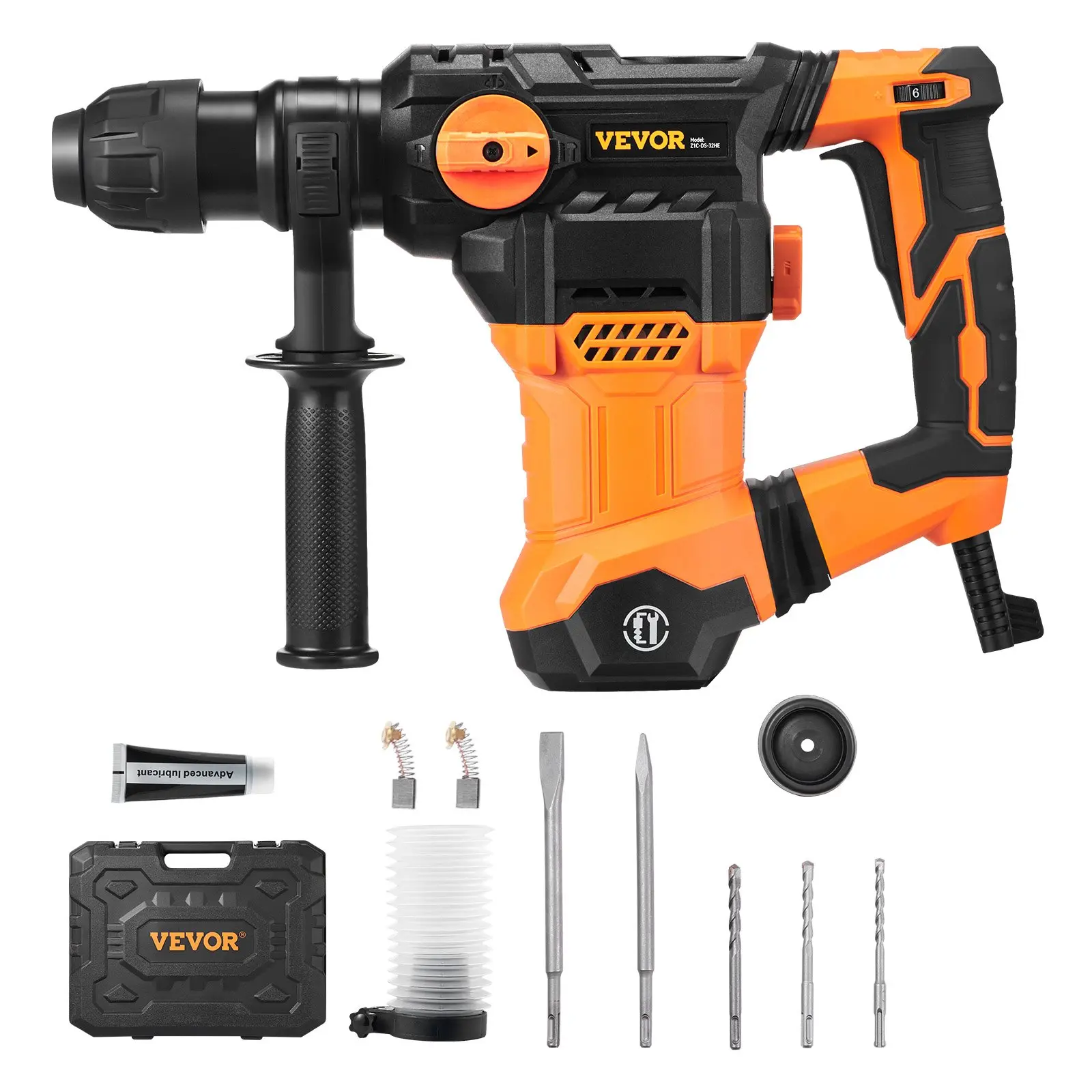 VEVOR 1-1/4 in SDS-Plus Rotary Hammer Drill, 13 Amp Corded Drills, Heavy-Duty Chipping Hammers with Vibration Control & Safety Clutch, Handle