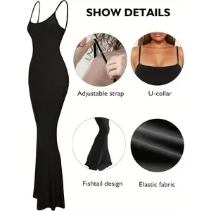 Women's Basic Sleeveless Bodycon Maxi Slip Dress, Elegant Lady's Summer Prom Party Dress