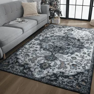 6x9 Boho Area Rugs for Living Room,Machine Washable,  Vintage Luxury Soft Low Pile Rugs for Bedroom,Dining Room ,Non Slip Printed Carpets for Nursery,Playroom Office, Black, Blue, Green, Gray,Orange/Blue,5x8,6x9 Feet