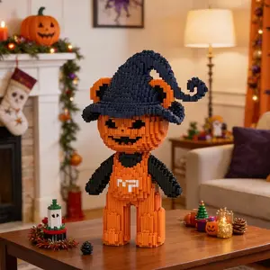 Cute Pumpkin Monster Building Block Toy, Building Blocks Model, 36cm/14.17inch 3D Puzzle Set, Assembly Toy, Home Decor, Creative Gift for Kids & Adults