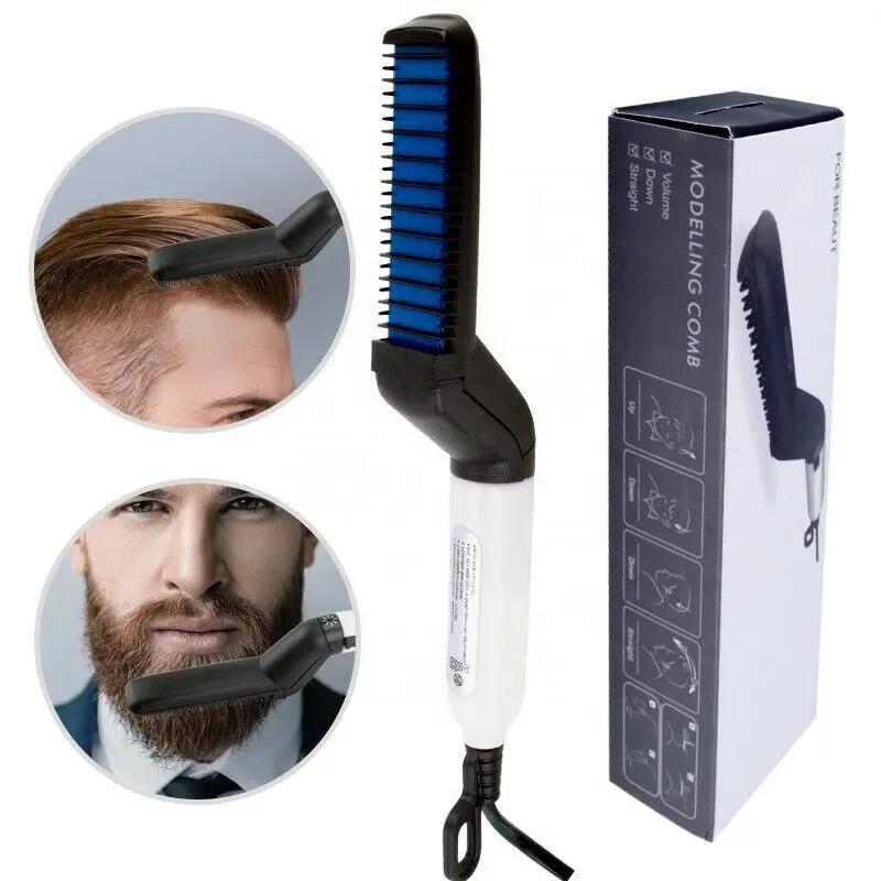 Men's Hair Straightener Multifunctional Comb Curling Electric Brush Professional Hair Comb Brush Beard Straightener Hair Curler Fast Heating Styling System