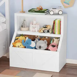 Garvee Wooden Toy Storage and Bookshelf Organizer with 2 Levels, Large Cubbies, and Cabinet for Playrooms, Bedrooms, Nurseries, Classrooms, and Daycare Spaces