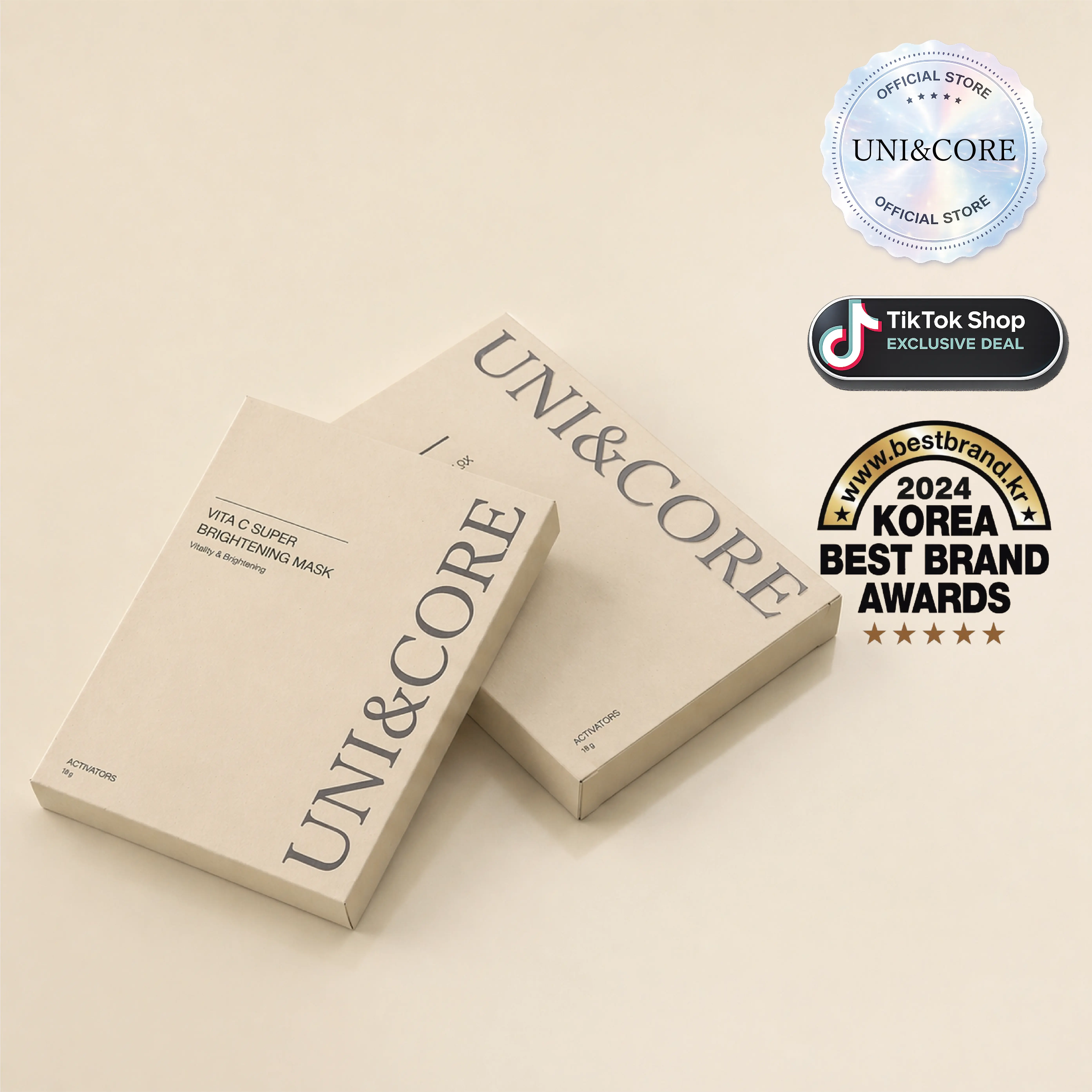 [UNI&CORE] VITA C BRIGHTENING Facial Mask Twin Pack | (5 Sheets) 2.8 oz. (80g) x2 | with Pure Vitamin C stabilized in Korea