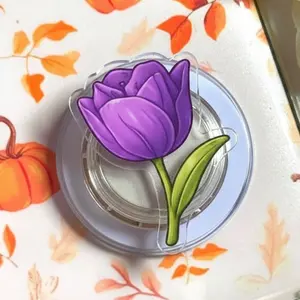 Purple Tulip Magsafe Phone Grip – Floral Magnetic Pop Socket & Kickstand – Spring Flower Phone Accessory