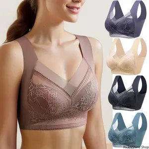Women's Plus Size Basic Push Up Bralette, 6-Pack Ice Silk Seamless Wireless Bra with Lace Trim, Summer Breathable Lingerie Underwear 15019