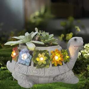 Solar Garden Outdoor Statues Turtle with 5 Led Lights (Not Include Real Succulent),Lawn Decor Tortoise Statue for Patio, Balcony,Yard,Garden Decorations, Gifts for Women Men