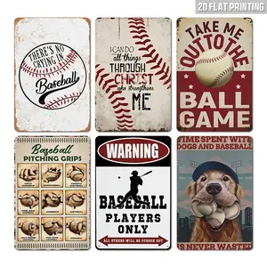 6pcs Vintage Baseball Wall Decor Signs - Boys Room Decor Metal Art, Gift for Baseball Lovers - Perfect for Sports Themed Bedroom Decor, 8 x 12 Inches