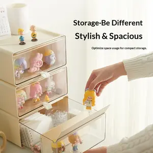 1PC Household Transparent Drawer Style Figure Storage Box, Dustproof Plastic Mystery Box Display Case, Desktop Cosmetics & Sundries Organizer, Multifunctional Doll & Building Block Storage Box, Large Capacity Stackable Storage Cabinet