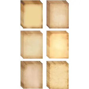 Stationery Paper, 100 Sheets, Aged Look  Antique Old Fashion  Paper, Letter Size 8.5 x 11 inch, Double Sided Printing Paper, 6 Designs, 100 Pack
