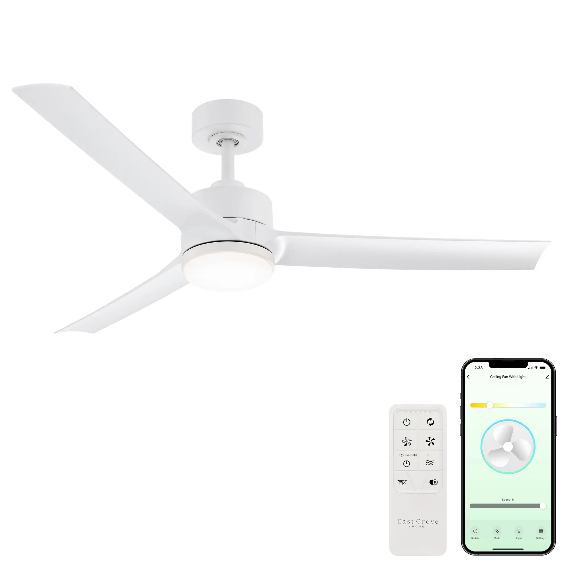 Cyclone 52in 3-Blade Indoor or Outdoor Smart Ceiling Fan with Remote Control & App Control