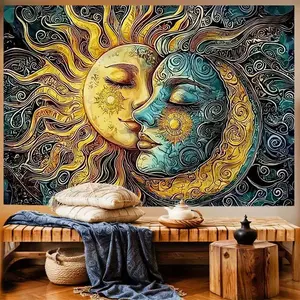 1pc Sun and Moon Bohemian Print Tapestry, Vintage Art Tapestry for Rooms, Yards, Studios, Homes, and Celebrations, Suitable for Indoor and Outdoor Activities, Various Sizes Available, Ideal Creative Gift