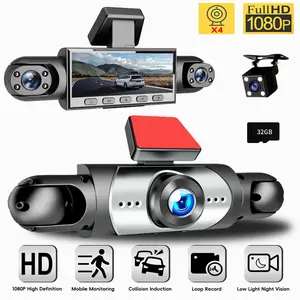 Night vision dash cam, 3-lens reversing camera 3-lens car DVR, night vision, loop recording, G-sensor, supports 24-hour parking monitoring, motion detection