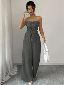 Strapless Jumpsuit: Women's Striped Ruffle Romper for Summer - Multicolor