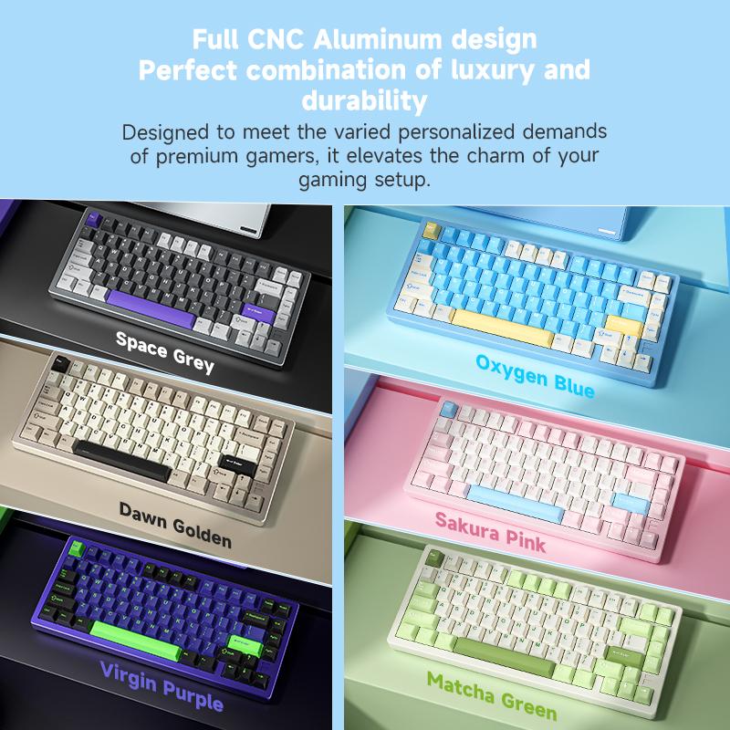 FURYCUBE F75Ultra 75% CNC Aluminum Mechanical KeyboardSouth Facing RGB Backlight 2.4G BT USB Wired with HMXGrape Huano Latte 5- Pin Hot-Swappable Switches &BlackWhite PTB Keycaps Gaming Keyboard for PC