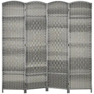 Folding Room Divider Screen 4 Panel 6' Tall Privacy Screen Freestanding Wood Partition for Home Office, Mixed Gray