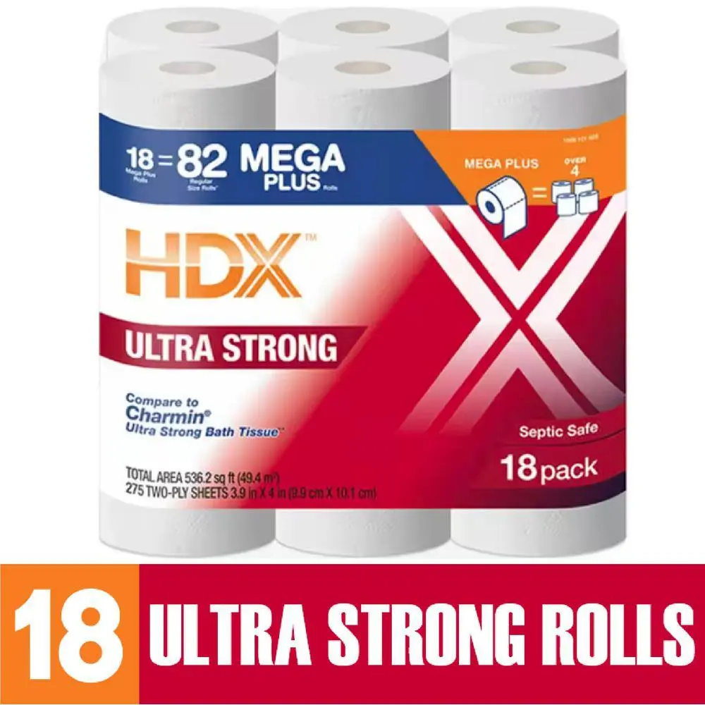 FSC Certified Ultra-Strong 2-Ply Unscented Toilet Paper, 18 Mega Plus Rolls Pack, Hypoallergenic, Sustainable, Septic Safe, Flushable Home Care Tissue