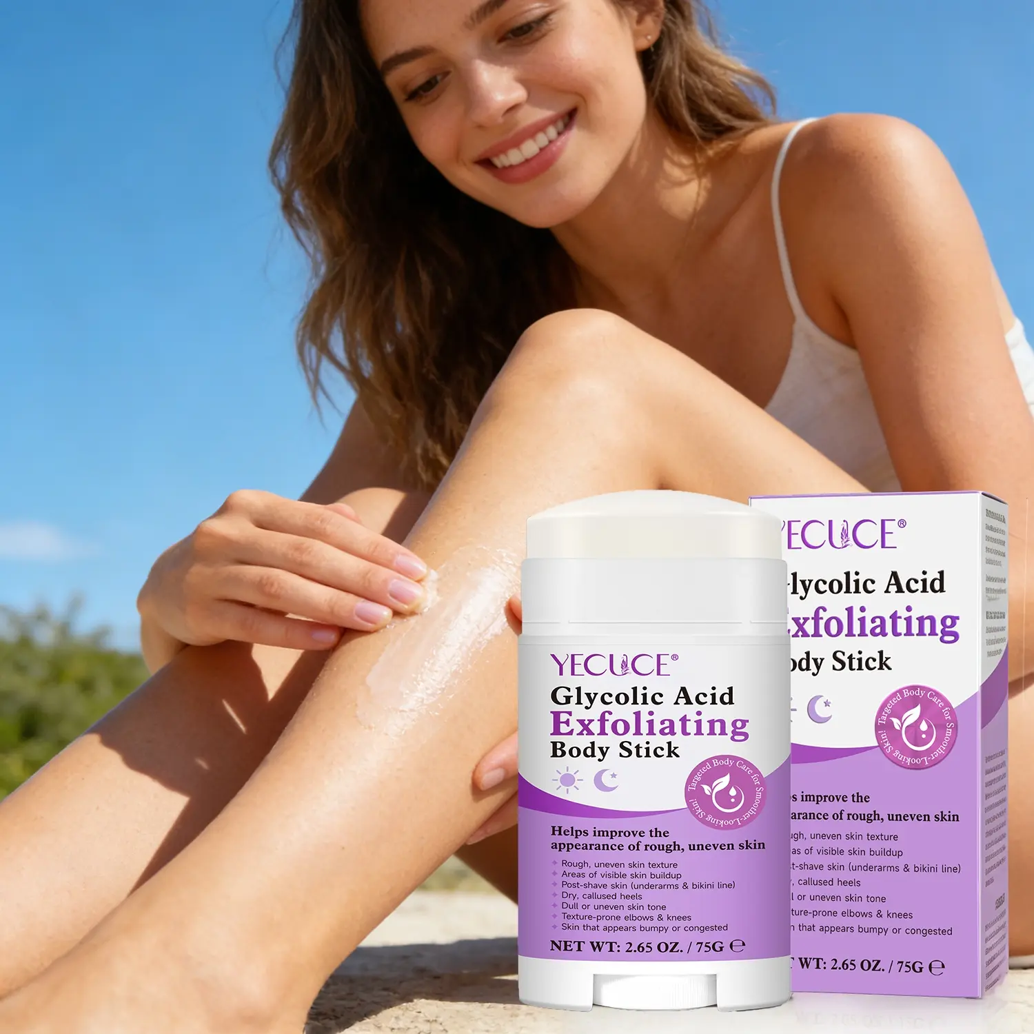 Yecuce Glycolic Acid Body Exfoliating Stick, Moisturizing Pore Cleansing, Improves Acne Skin, Suitable for Dull or Uneven Skin Tone