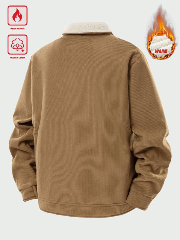 Men's Winter Corduroy Fleece Lined Thick Warm Workwear Jacket with Multiple Pockets, Suitable for Office and Commuting, Outdoor Sports Winter Coat