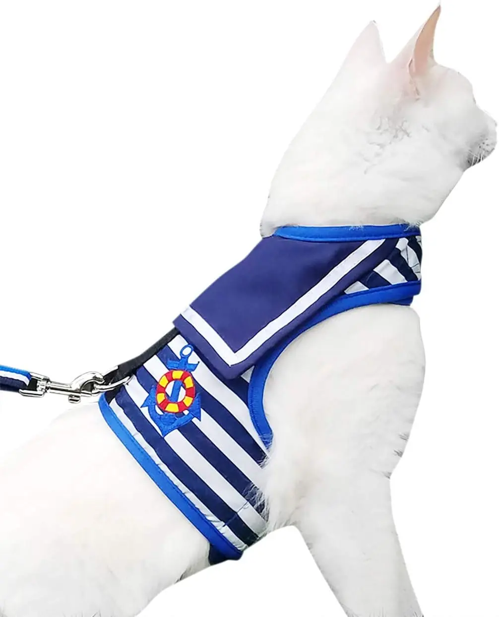 Yizhi Miaow Cat Harness and Leash for Walking Escape Proof, Adjustable Cat Vest Harness, Padded Stylish Cat Walking Jackets, Sailor Suit Navy, Extra Large