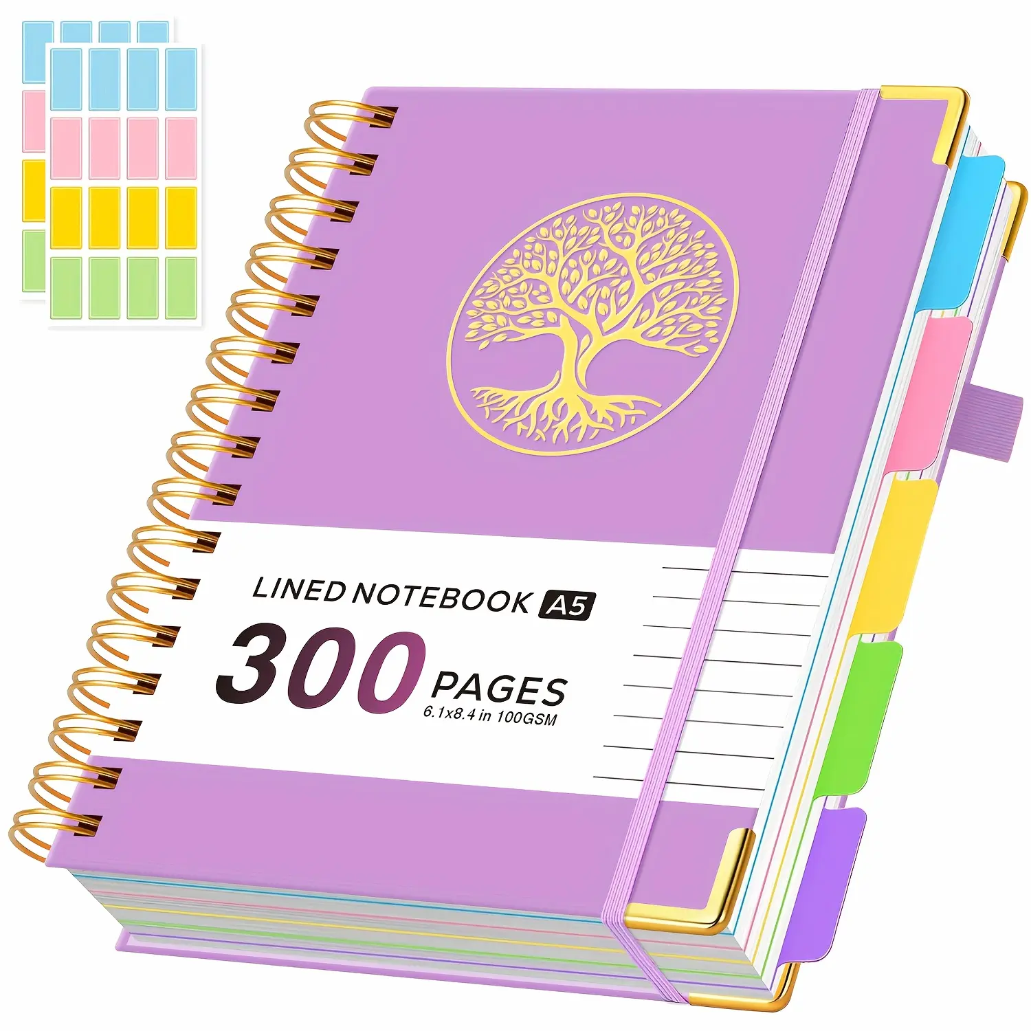 A5 Hardcover Spiral Notebook Journal, 5 Subject Notebook College Ruled, with Removable Dividers Tabs, 300 Pages Lined Notebooks for Work & School Note Taking, Pocket, 6.1" X 8.4", School Supplies