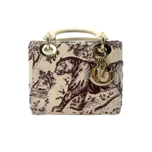 Pre-owned Dior LEATHER Shoulder Bags Christian Lady Red Toile de Jouy Sauvage Handle Bag With Gold Charms DR491