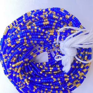 Royal Sapphire Waist Beads—Royal Blue Frosted Beads with Gold Accents/ Belly Chain Designer Beads/Weight Tracker Waist Beads/Gold Beads/Blue 45 inches