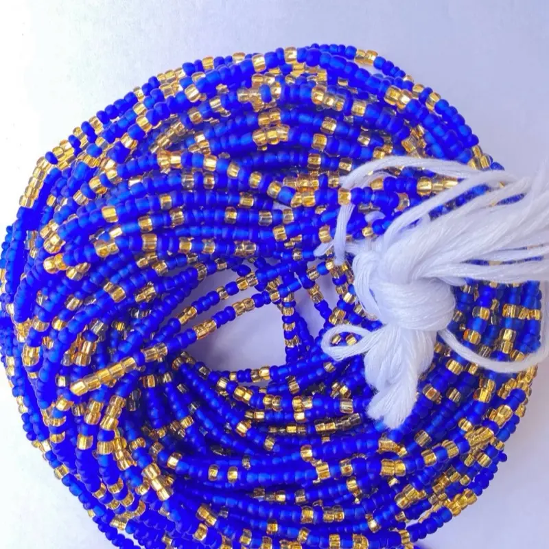 Royal Sapphire Waist Beads—Royal Blue Frosted Beads with Gold Accents/ Belly Chain Designer Beads/Weight Tracker Waist Beads/Gold Beads/Blue 25-45 inches, Adjustable Fit