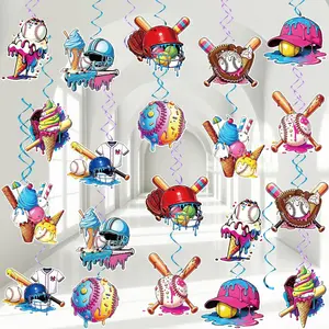 60 count Ice Cream Drip Baseball  Swirls  Themed Birthday Party Decorations Baseball Ice Cream Theme Ceiling Streamers  Decorations for Birthday Team Celebration  Day Supplies