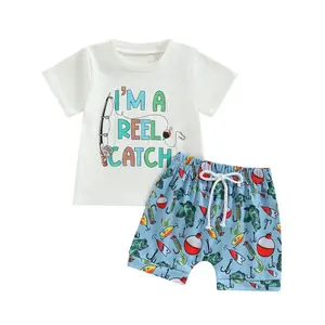 Baby Boys Summer 2Pcs Outfit Western Print Short Sleeve Tee Elastic Waist Shorts Set