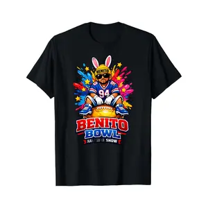 UOSO Black T Shirt With Benito Bowl Halftime Show Football Player Rabbit Graphic For Sports Events And Casual Wear
