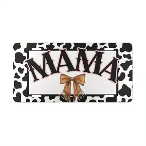 Cow Print "MAMA" Aluminum Vanity License Plate - 6x12 Inch Polished Metal Farm Life Truck Tag, Rustic Country Car Accessory with Pink Bow Design, Made in USA, Easy Install Gift for Her, Cow Car Accessories, Coquette Charm, Faderesistant Design