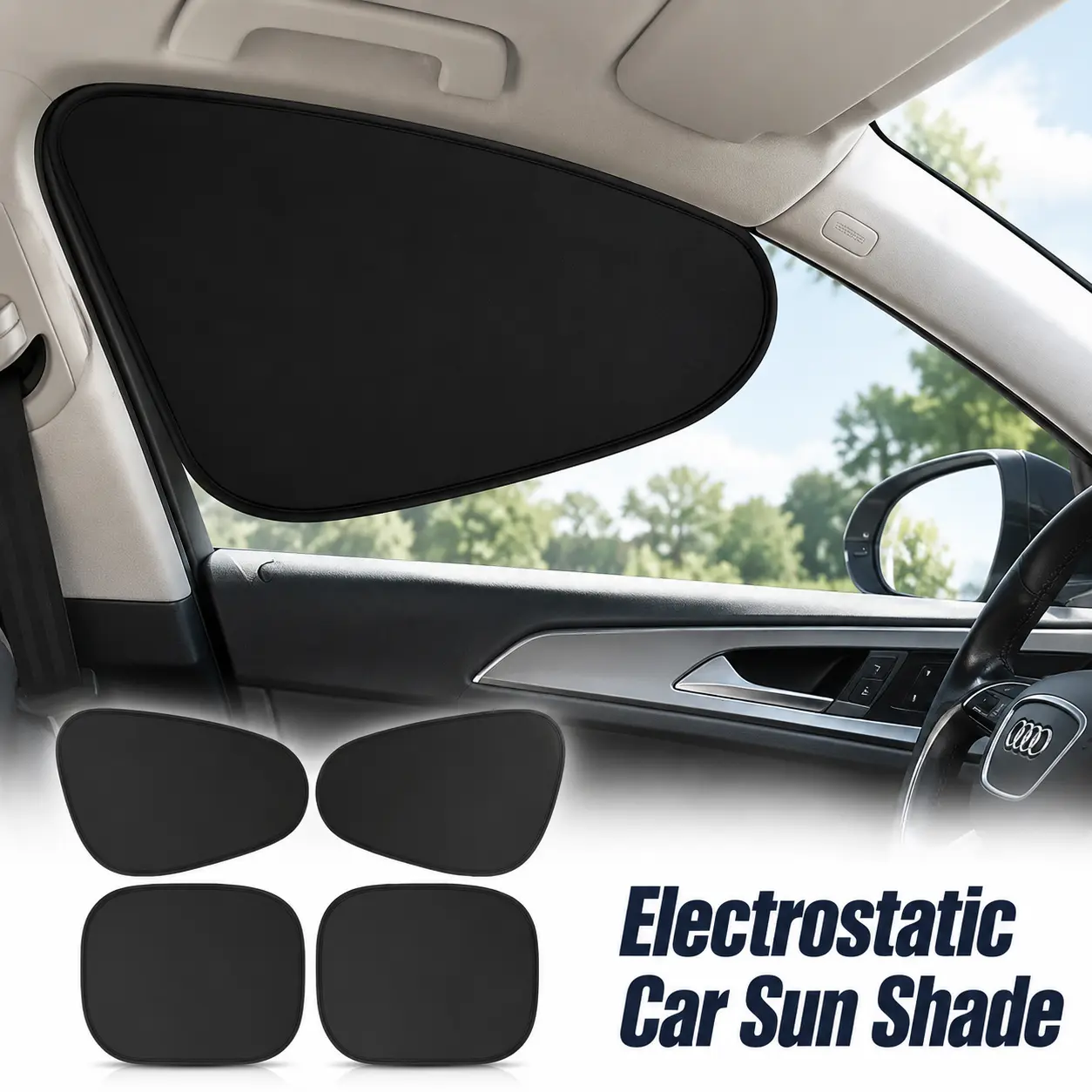 4PCS Car Window Sun Shade Set, Side Window Sunshade UV Protection Sun Block, Magnetic Static Cling Installation, Heat Reduction & Privacy Protector, Easy Folding & Storage, Reusable Washable, Universal Fit for Most Vehicles, Cars & SUVs