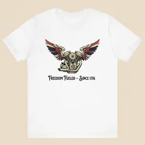 Men's Short-Sleeve Soft Streetwear T-Shirt, Freedom Fueled Engine Wings Top | Bella+Canvas 3001