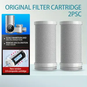 Digital display faucet filter cartridge, universal replacement core for kitchen tap water filtration, removes impurities — 2 pieces
