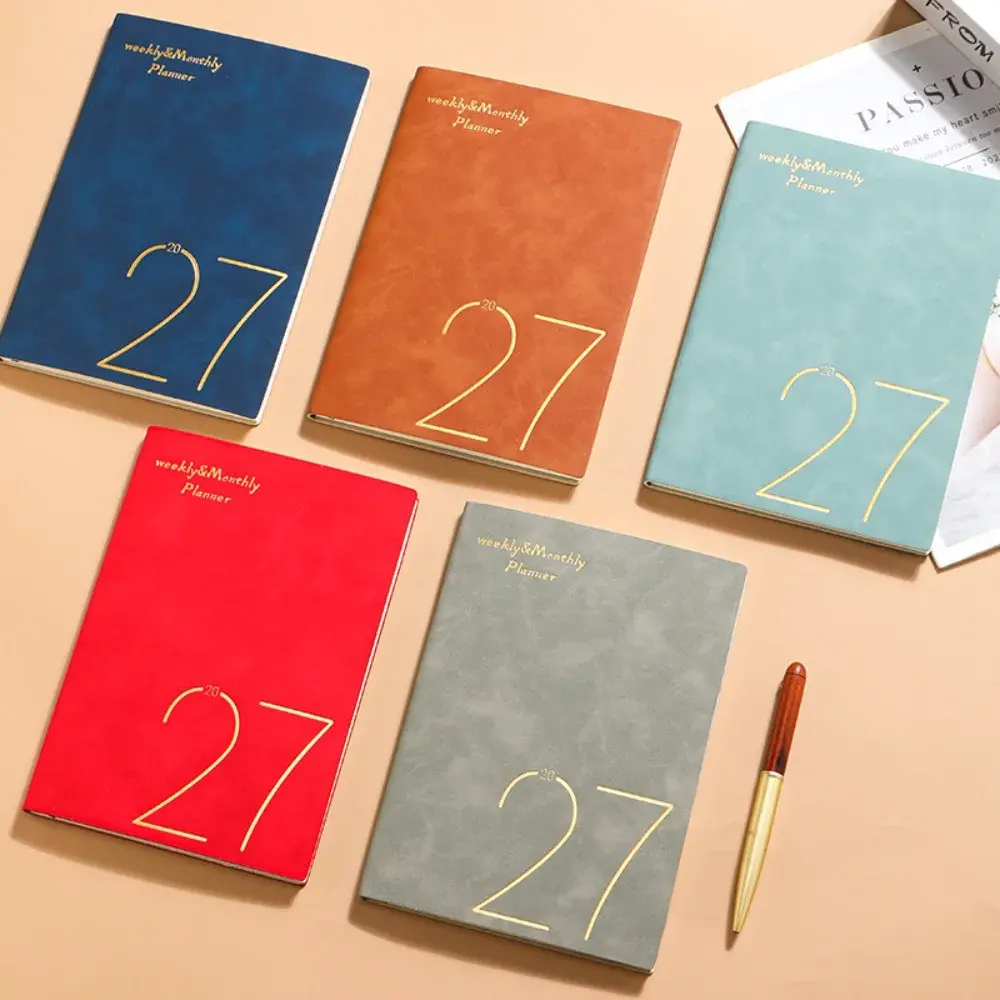 A5 2027 Planner Notebooks PU Leather Cover Thick Paper Daily/Weekly/Monthly Agenda Book Wear-resistant with Bookmark