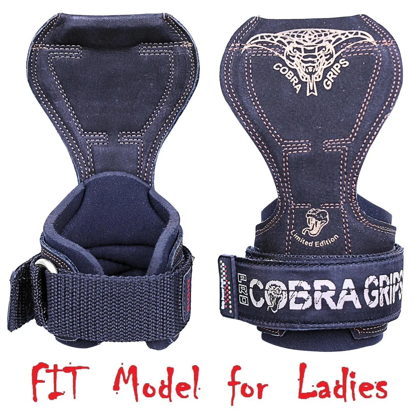 Cobra Grips FIT BLACK LEATHER Weight Lifting Straps Hooks Alternative, Power Lifting