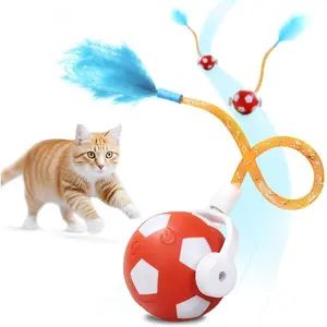 Interactive Cat Toys with Feather Snappy Tail for Bored Indoor Adult Cats, Safe Rolling Ball Toy with 3 Modes, Automatic Cat Toy for Any Floor, Electric Moving Cat Enrichment Toy