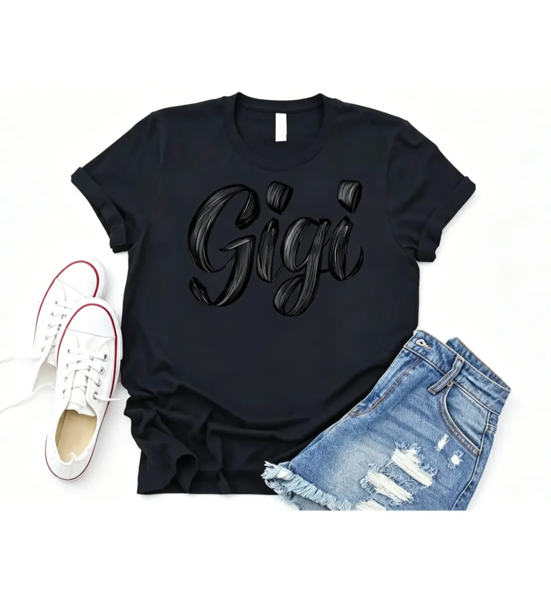 Men's Soft Shortsleeve Tshirt - Gigi Brushstroke Script Grandma Print, Breathable Fitted Fabric, Everyday Menswear Summer Casual Top