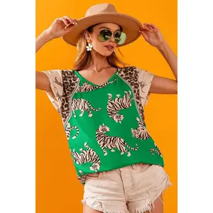 BiBi Tiger Printed Jersey Block T-Shirt with Aztec Trim