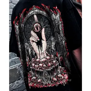Vintage Black Gothic All Seeing Eye Hand Skull Graphic T Shirt Dark Occult Horror Blood Drip Art Print Grunge Punk Aesthetic Oversized Streetwear Tee Unisex Loose Fit Trendy TikTok Viral Edgy Casual All Season Street Fashion Outfit