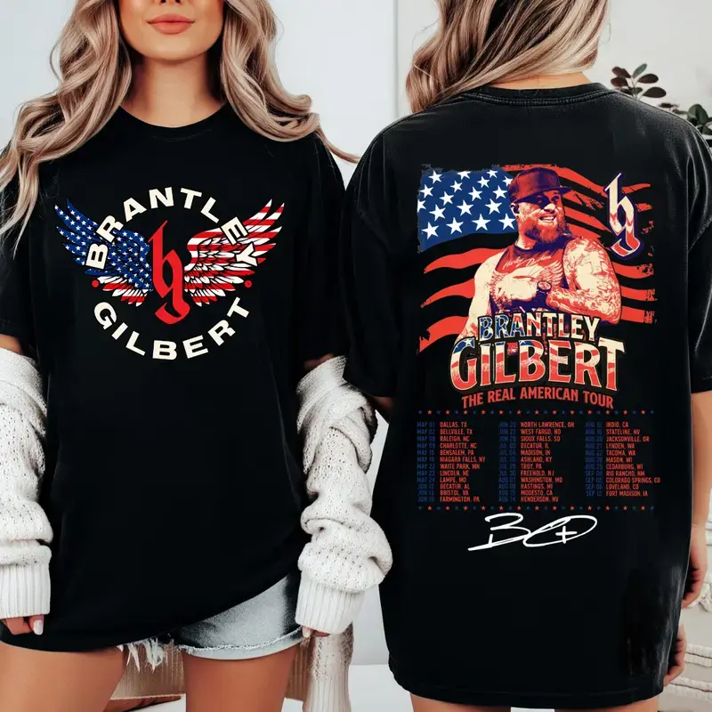 Brantley Gilbert The Real American Tour 2026 Shirt, Country Rock Concert Graphic Tee, Country Music Concert T Shirt, Vintage Music Tour Top, Cozy Cotton Unisex Fan Gift