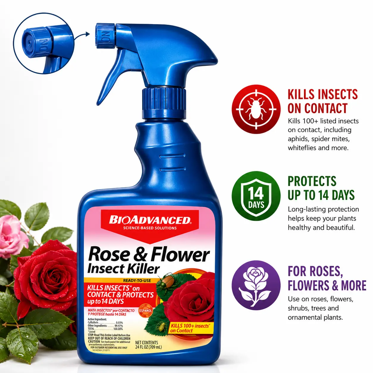BioAdvanced Rose & Flower Insect Killer 24oz, Ready-to-Use Dual Action Plant Bug Spray