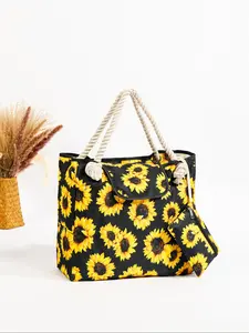 Sunflower Pattern Tote Bag, Large Capacity Shoulder Bag for Women, Casual Trendy Versatile High-quality Fabric Daily Commuting Bag, Girl Fashionable Shopping Bag