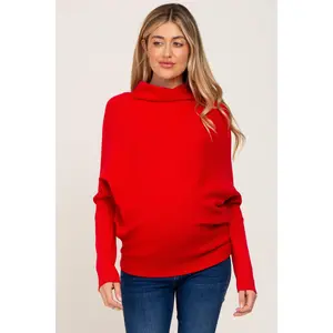 Red Funnel Neck Dolman Sleeve Maternity Sweater
