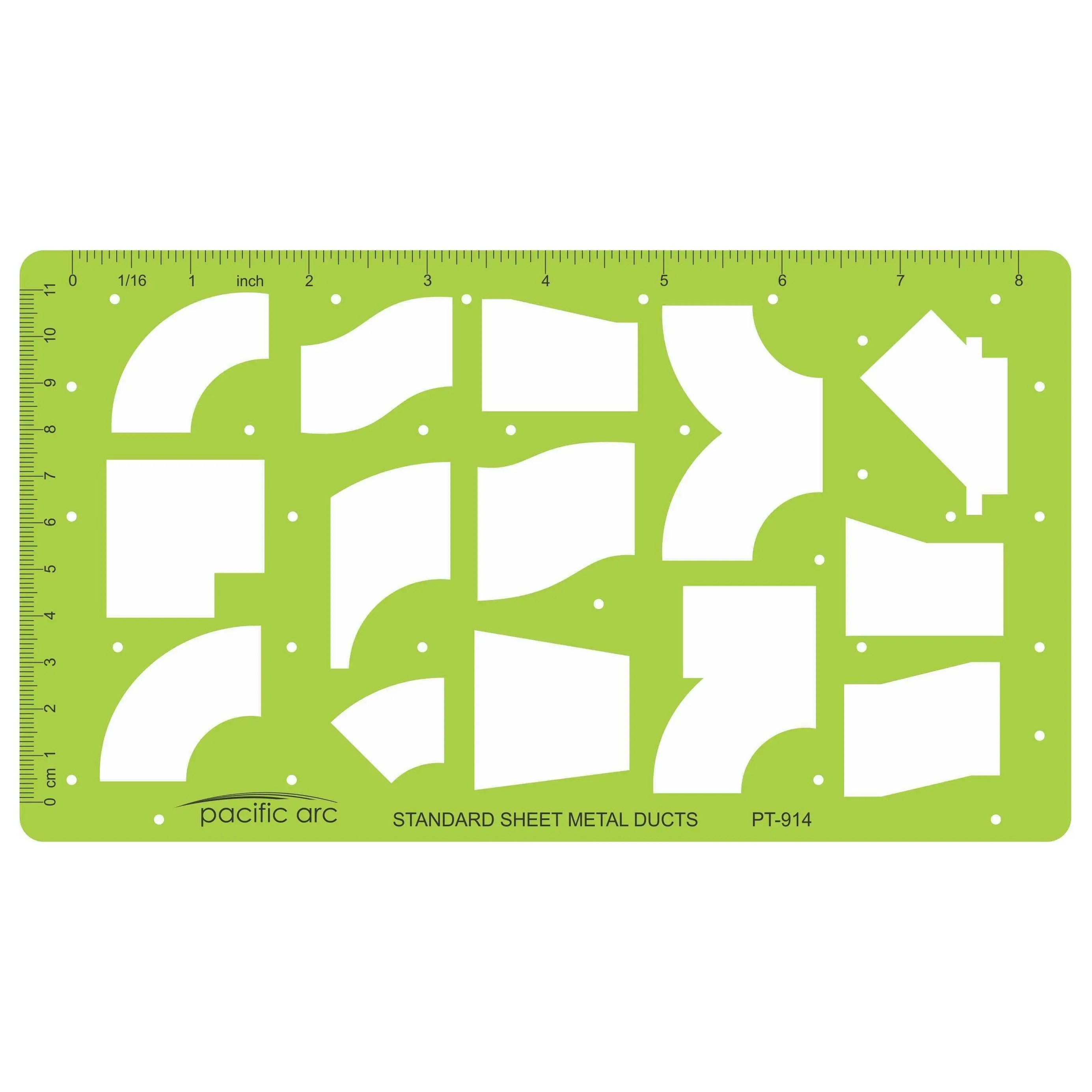 Pacific Arc - Sheet Metal Ducts Template - Drawing Aid Stencil for Professional or School Work - size 5" x 8.88"