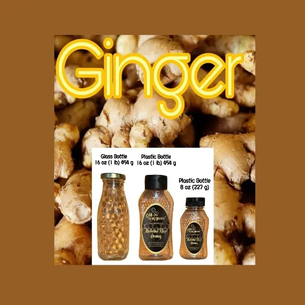 Oh Honey Please Ginger Flavor Infused Honey Sticks 100% Natural Raw Unfiltered 15-17 cm Length Kosher Gluten Free 8 oz Bottles