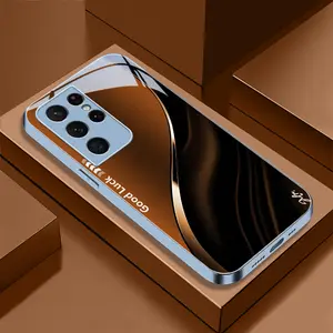 Suitable for [Galaxy S21 Ultra 5g] High-end simple silk metal blue glass mobile phone case affordable full shockproof drop-proof wear-resistant 995